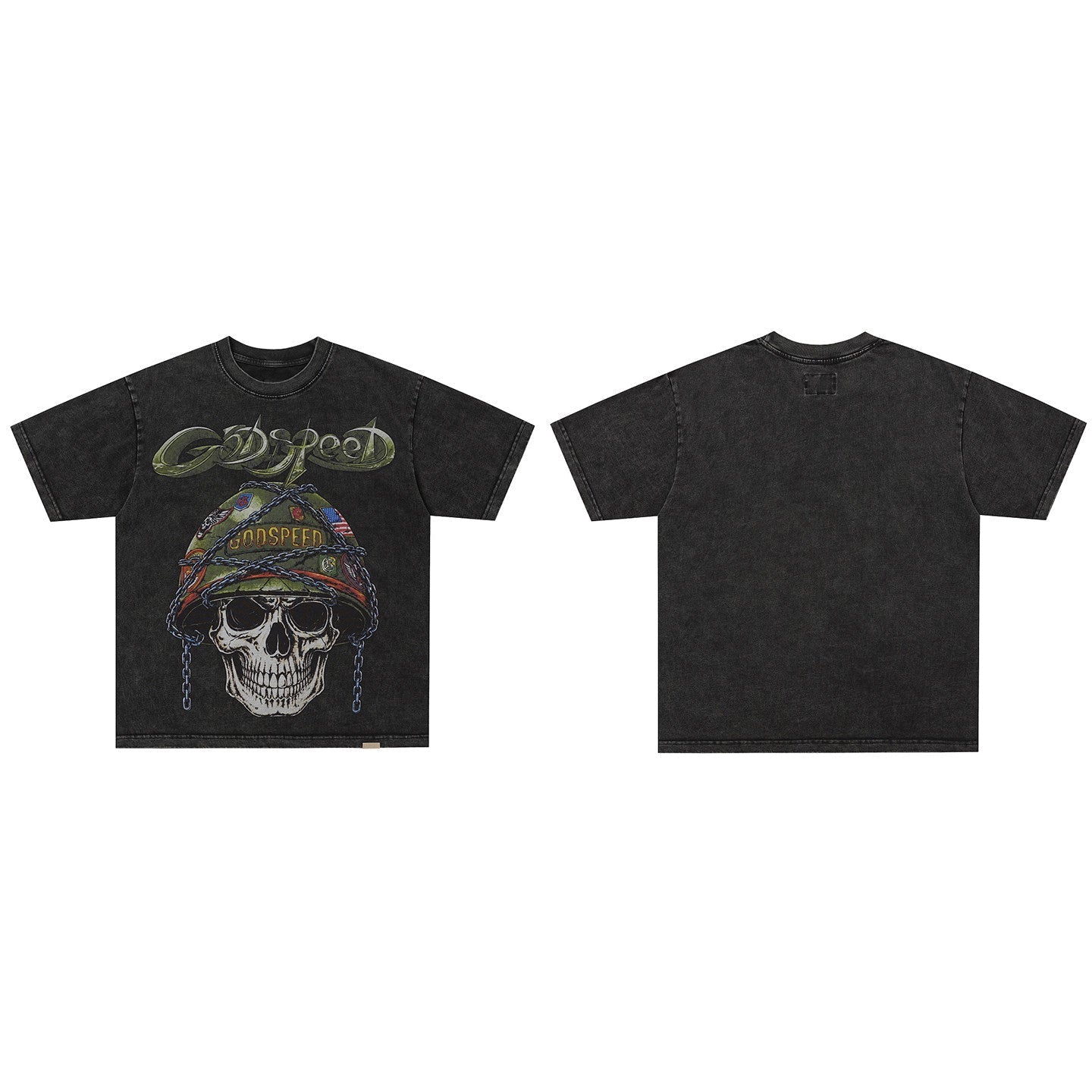 GodSpeed Washed Black Skull Helmet T-Shirt