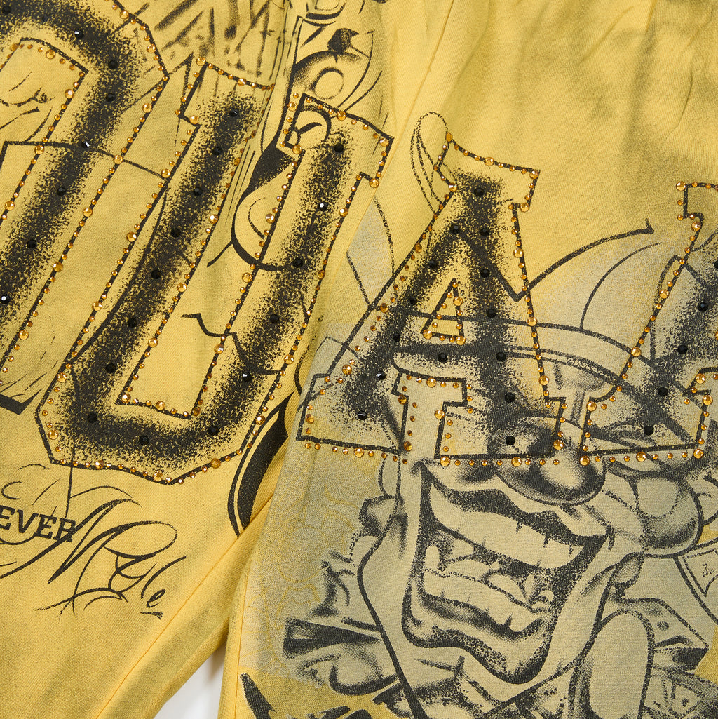Yellow Vintage Sketch Letter Graphic Wide Leg Pants
