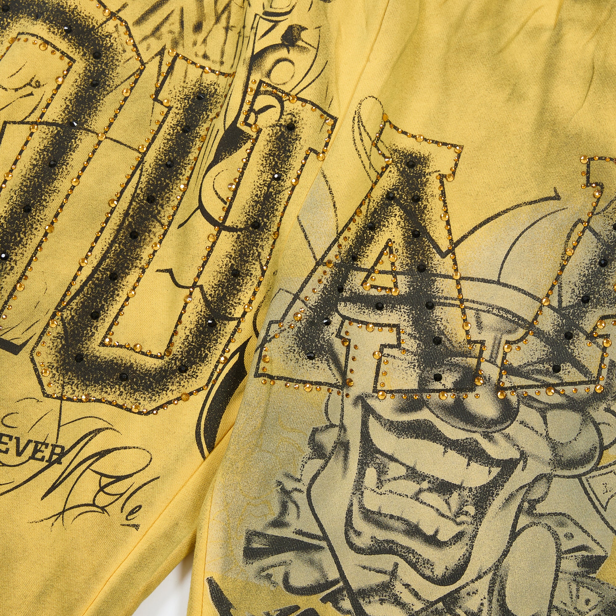Yellow Vintage Sketch Letter Graphic Wide Leg Pants