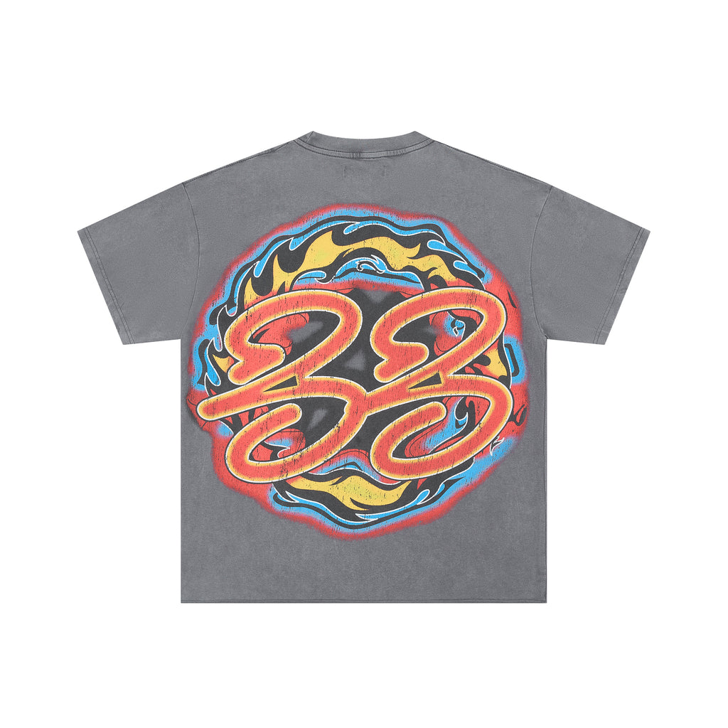 DUAA Charging Bull Fire Flame Vintage Graphic Oversized T‑Shirt