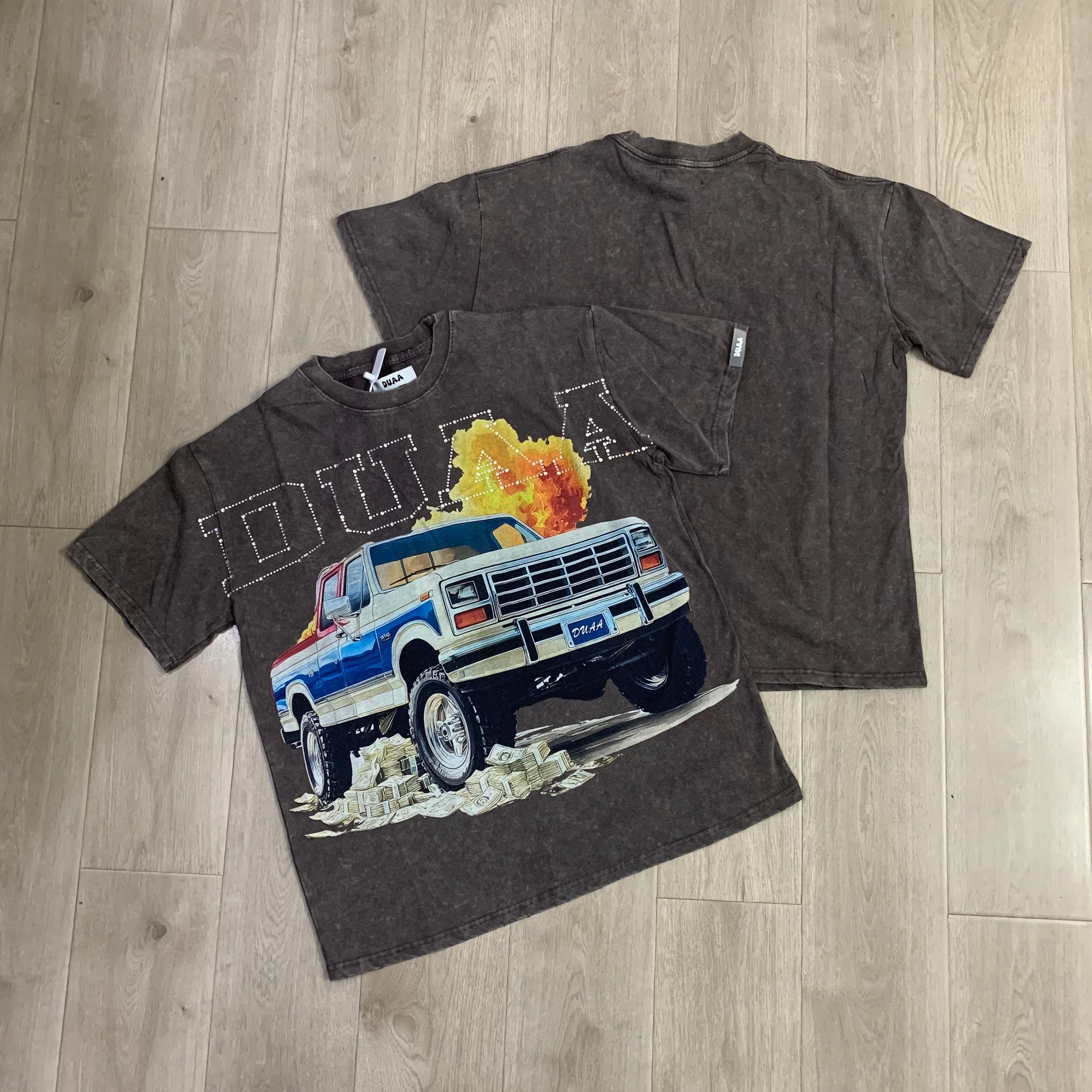 DUAA Vintage Pickup Truck Fire Graphic Oversized T‑Shirt