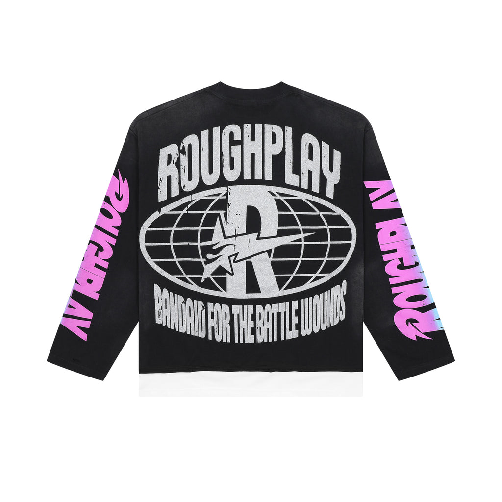 RoughPlay Angel Figure Graphic Distressed Long Sleeve Tee
