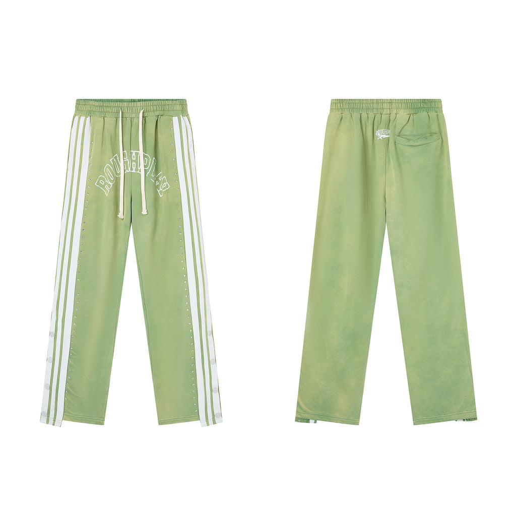 RoughPlay Sage‑Green Double‑Side White Stripe Straight Leg Sweatpants
