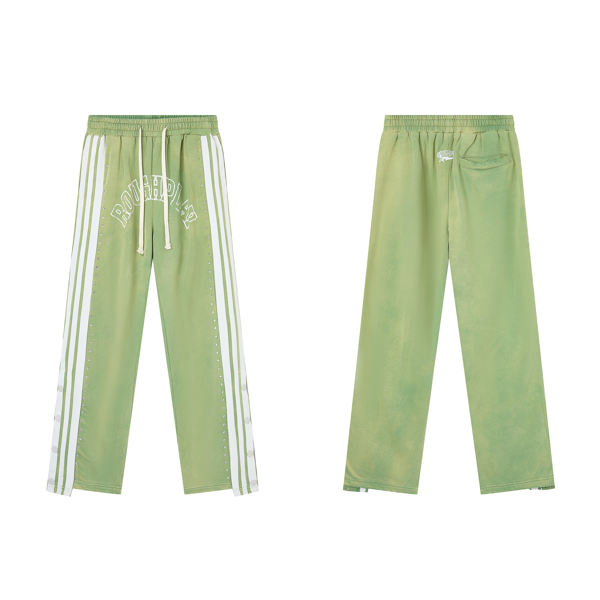 RoughPlay Sage‑Green Double‑Side White Stripe Straight Leg Sweatpants