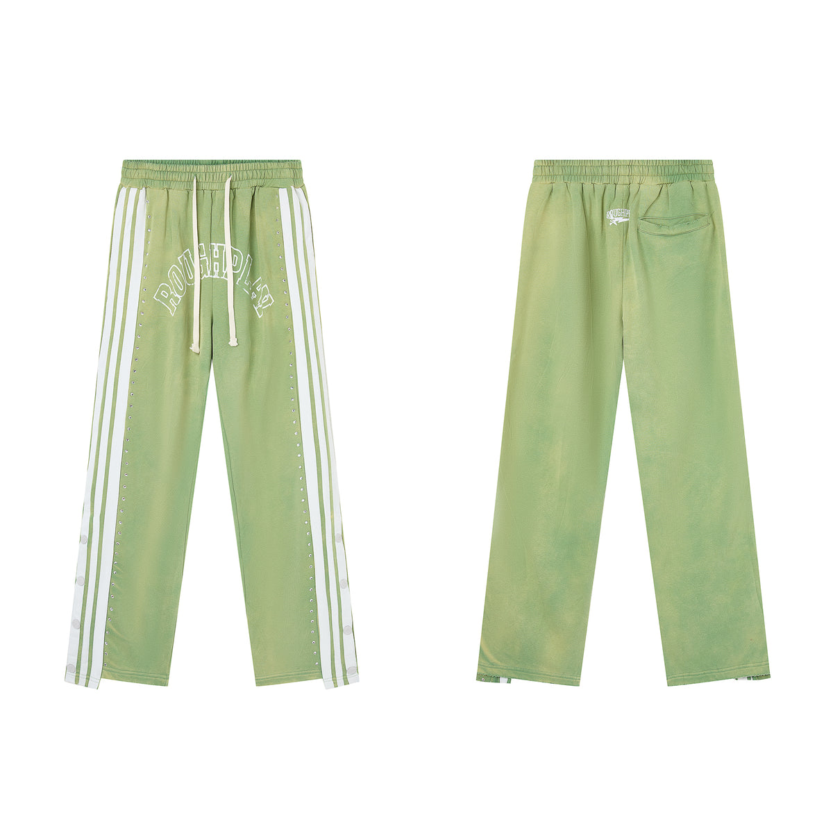 RoughPlay Sage‑Green Double‑Side White Stripe Straight Leg Sweatpants