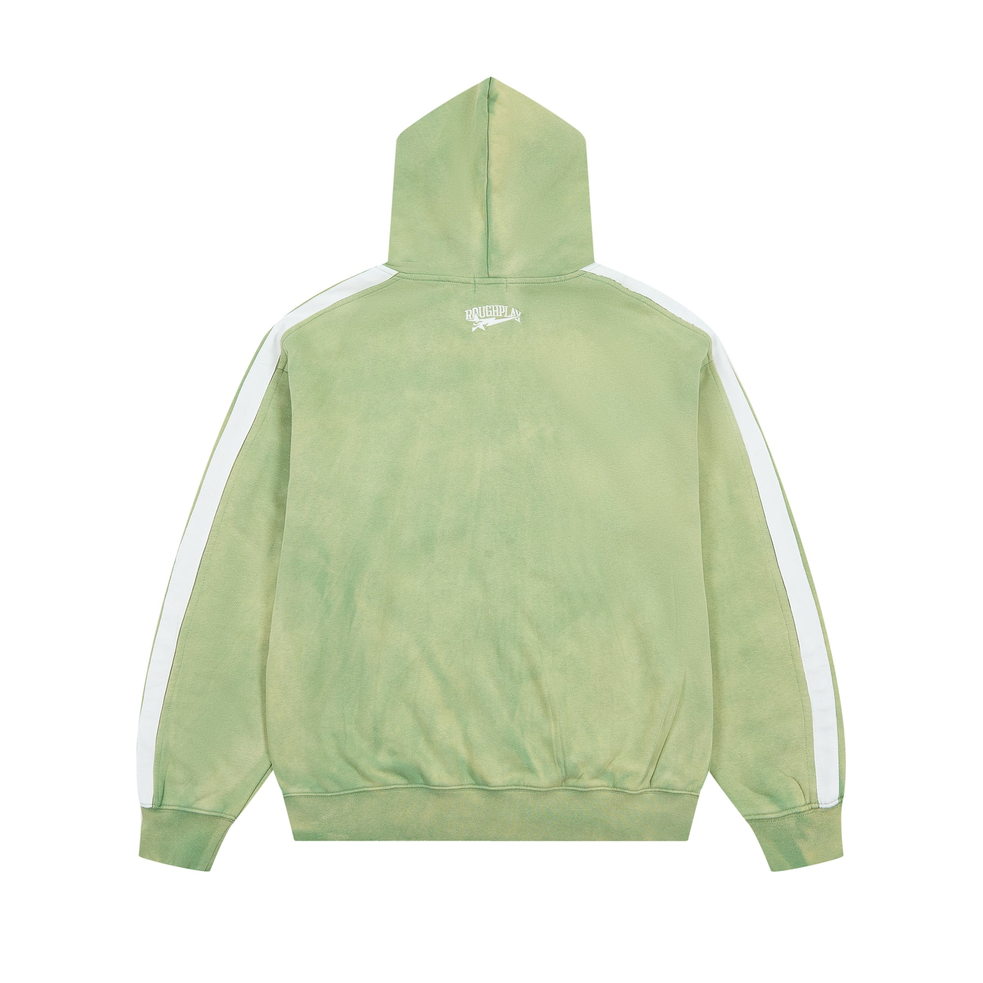 RoughPlay Green Tie‑Dye Varsity Stripe Zip‑Up Vintage Hoodie