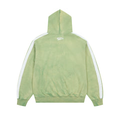 RoughPlay Green Tie‑Dye Varsity Stripe Zip‑Up Vintage Hoodie