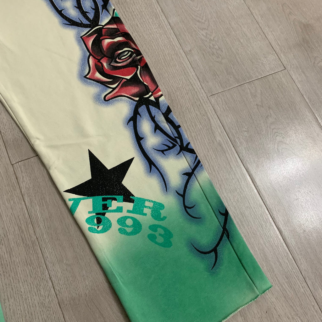 Vare All Day Green Tie‑Dye Graphic Wide Leg Pants