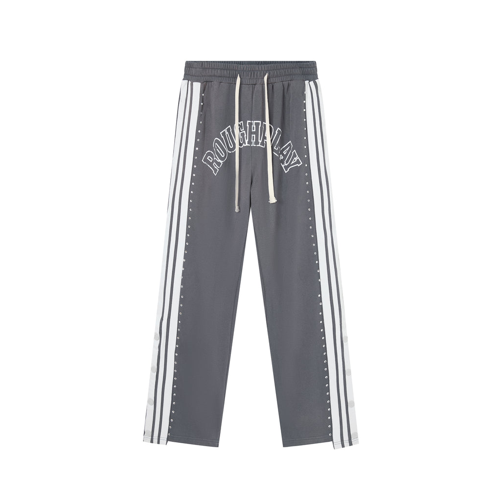 RoughPlay Dark‑Grey Double‑Side White Stripe Straight Leg Sweatpants