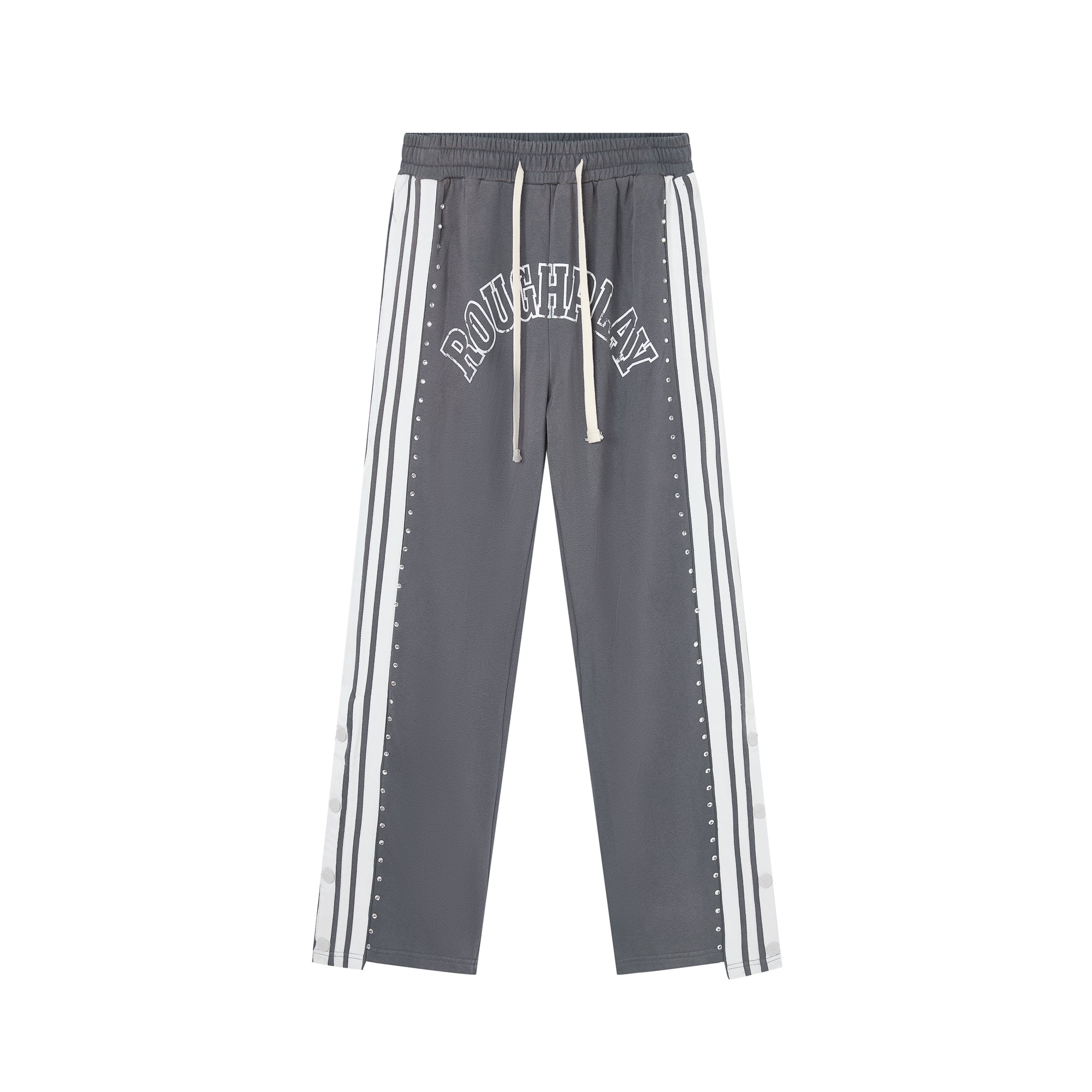 RoughPlay Dark‑Grey Double‑Side White Stripe Straight Leg Sweatpants