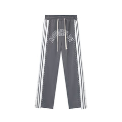 RoughPlay Dark‑Grey Double‑Side White Stripe Straight Leg Sweatpants