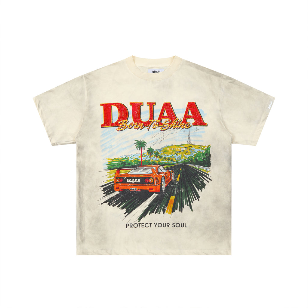 DUAA Born To Drive Vintage Sports Car Graphic T‑Shirt