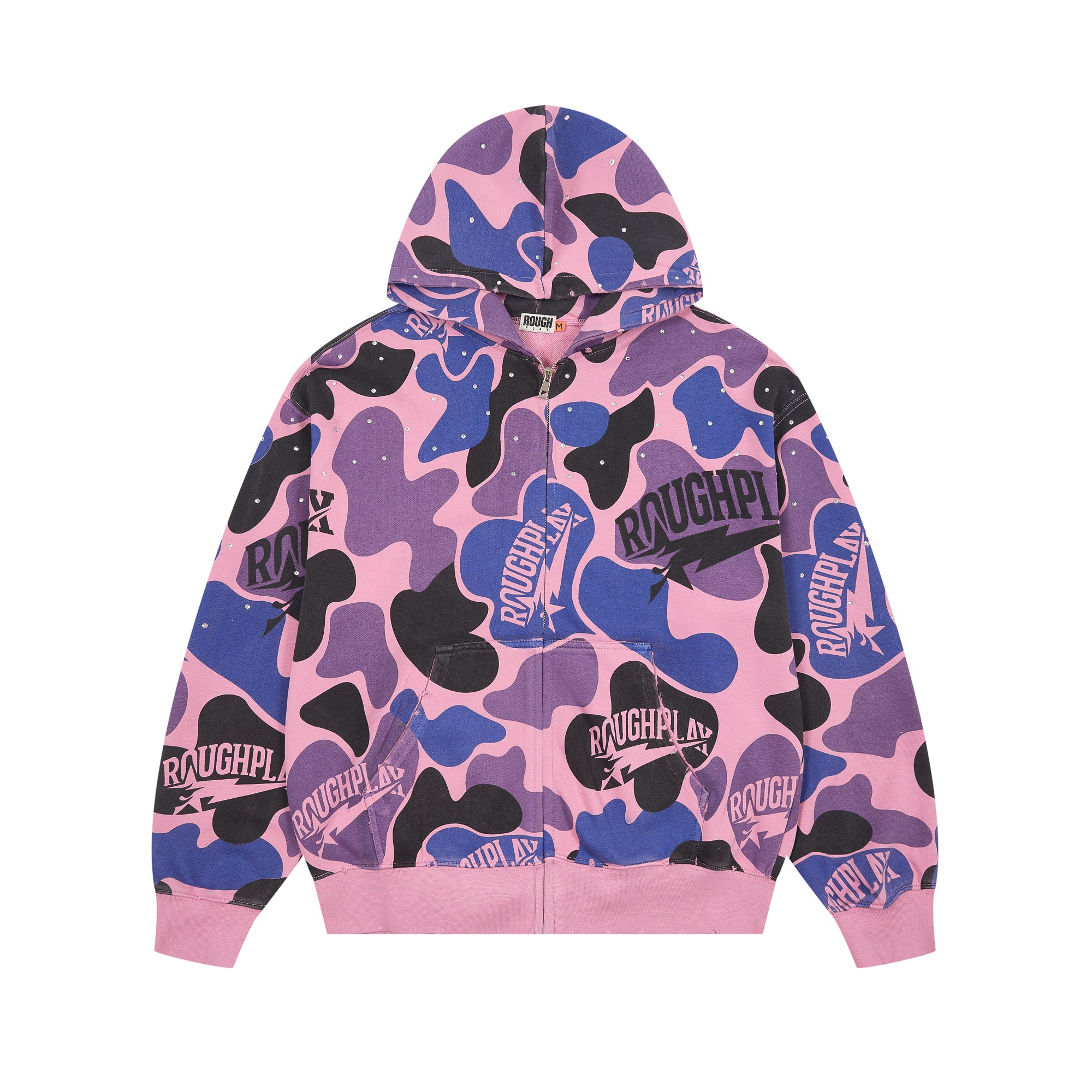 RoughPlay Pink Purple Camo Print Zip‑Up Vintage Hoodie