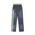RoughPlay Dark Grey Side Stripe Green Letter Straight Leg Sweatpants