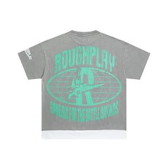 RoughPlay Clown Mask Dice Graphic Distressed Short‑Sleeve Tee Vintage Streetwear T‑Shirt