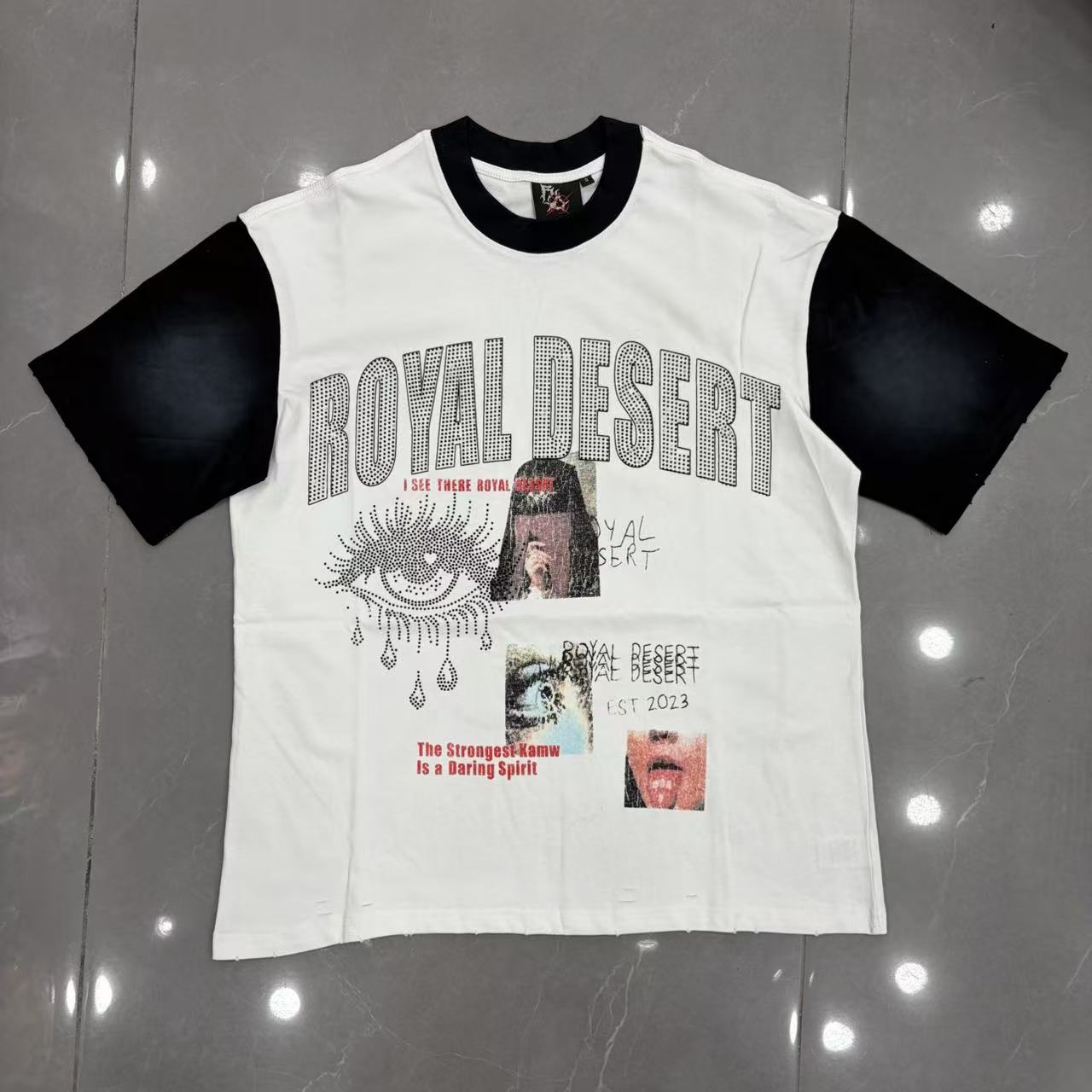 Royal Desert Collage Eye Graphic Contrast Sleeve T‑Shirt