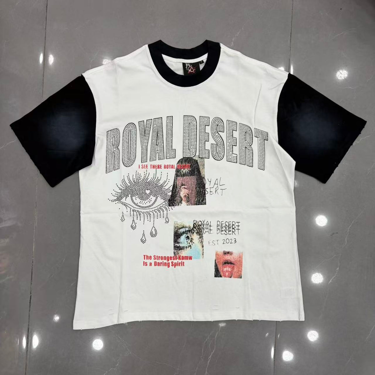 Royal Desert Collage Eye Graphic Contrast Sleeve T‑Shirt