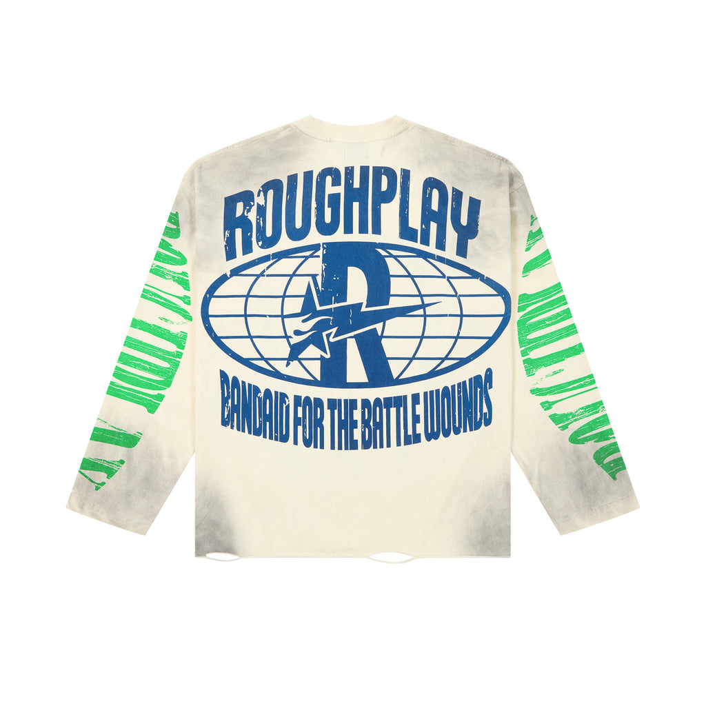 RoughPlay Flame Portrait Vintage Distressed Long Sleeve Tee