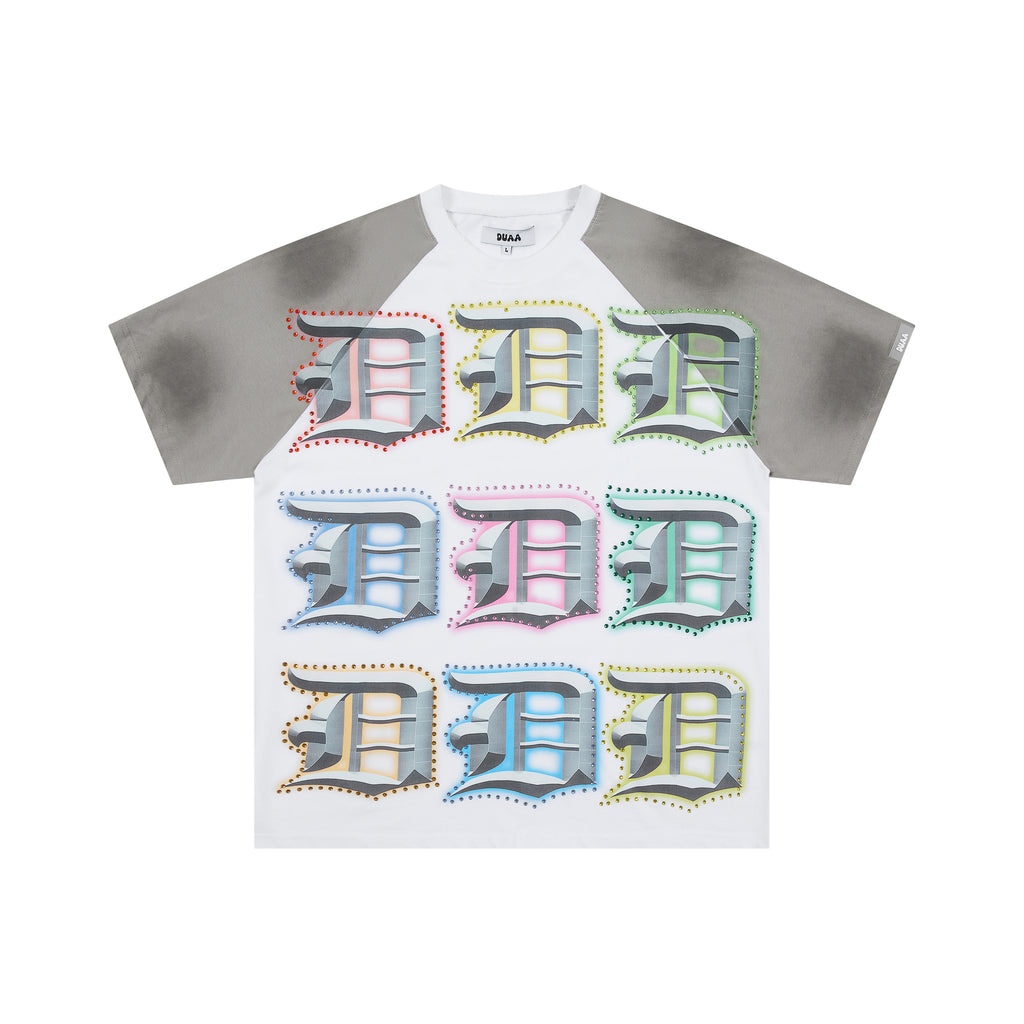 DUAA Multicolor 3D Letter Raglan Short Sleeve Tee