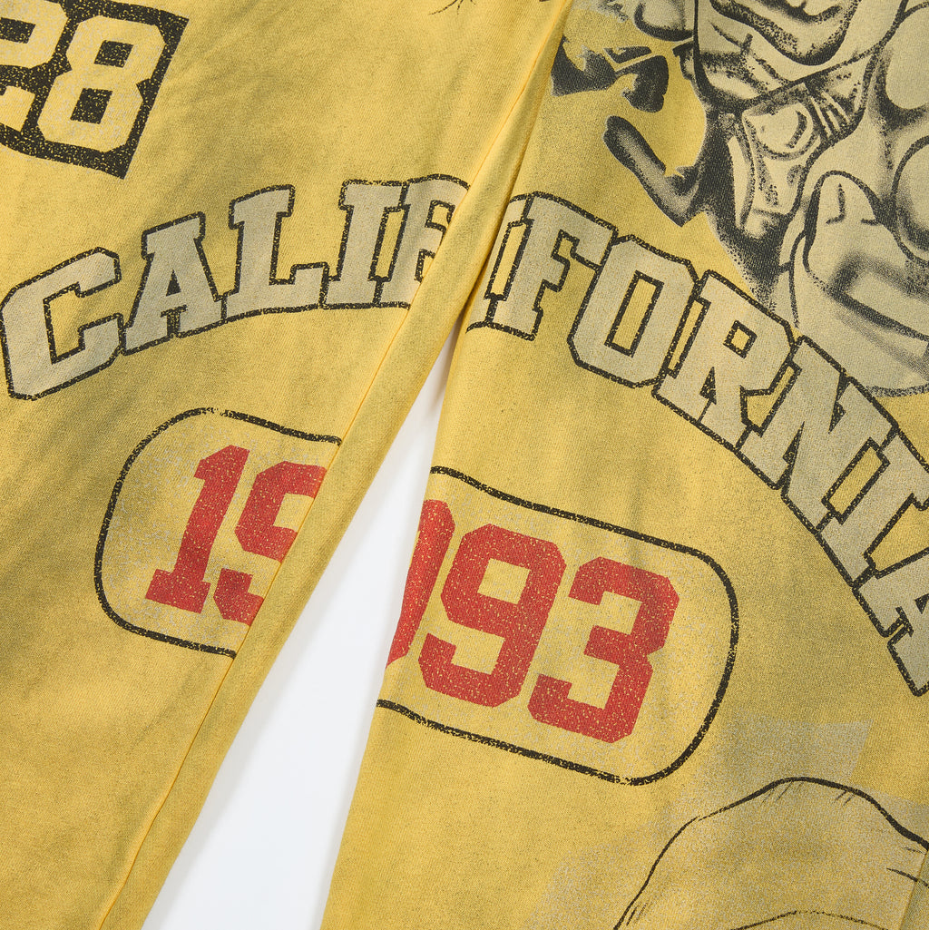 Yellow Vintage Sketch Letter Graphic Wide Leg Pants