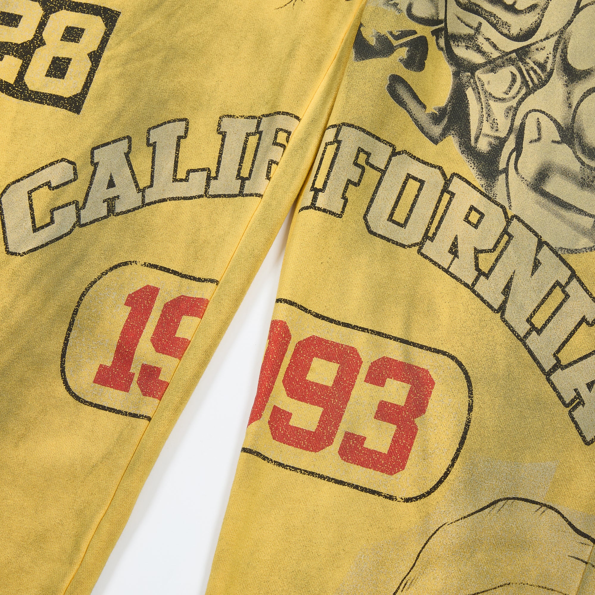 Yellow Vintage Sketch Letter Graphic Wide Leg Pants