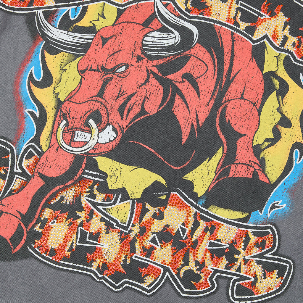 DUAA Charging Bull Fire Flame Vintage Graphic Oversized T‑Shirt