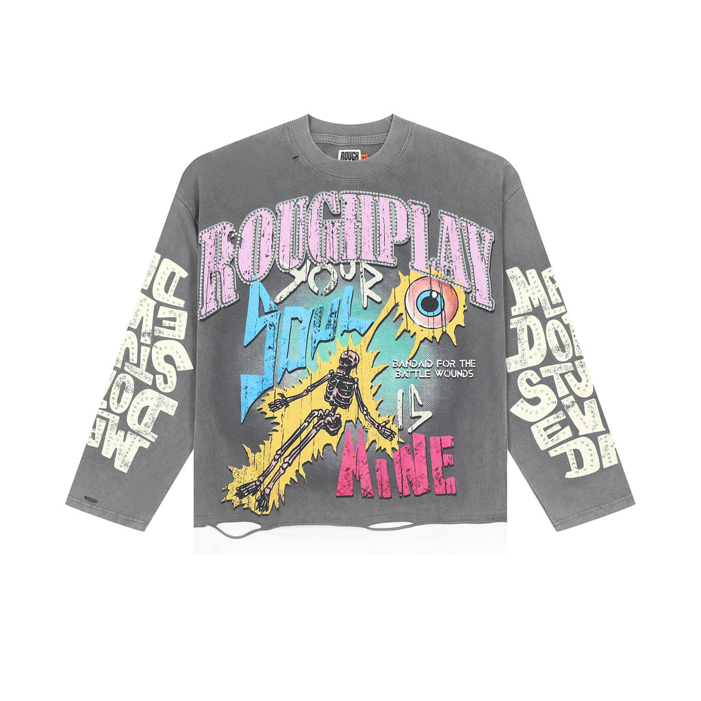RoughPlay Skeleton Eyeball Graphic Distressed Long Sleeve Tee