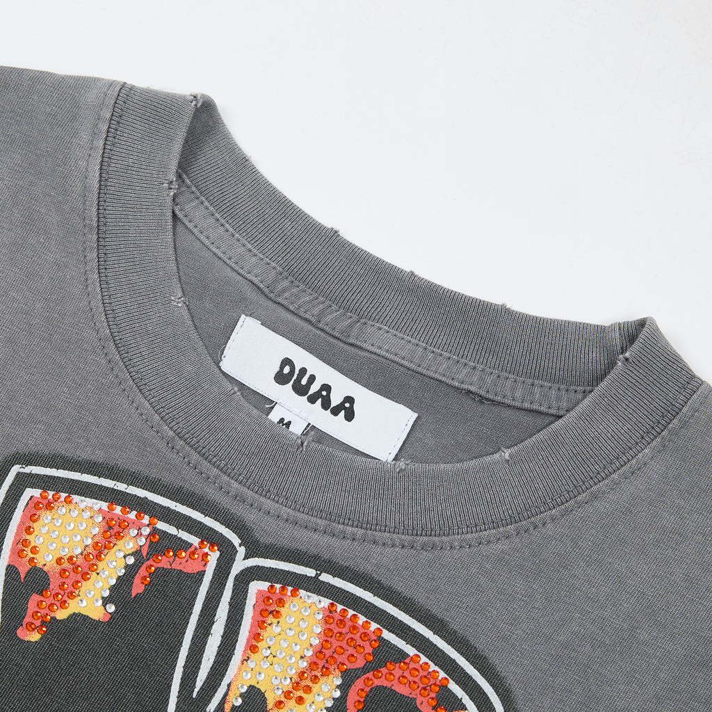 DUAA Charging Bull Fire Flame Vintage Graphic Oversized T‑Shirt