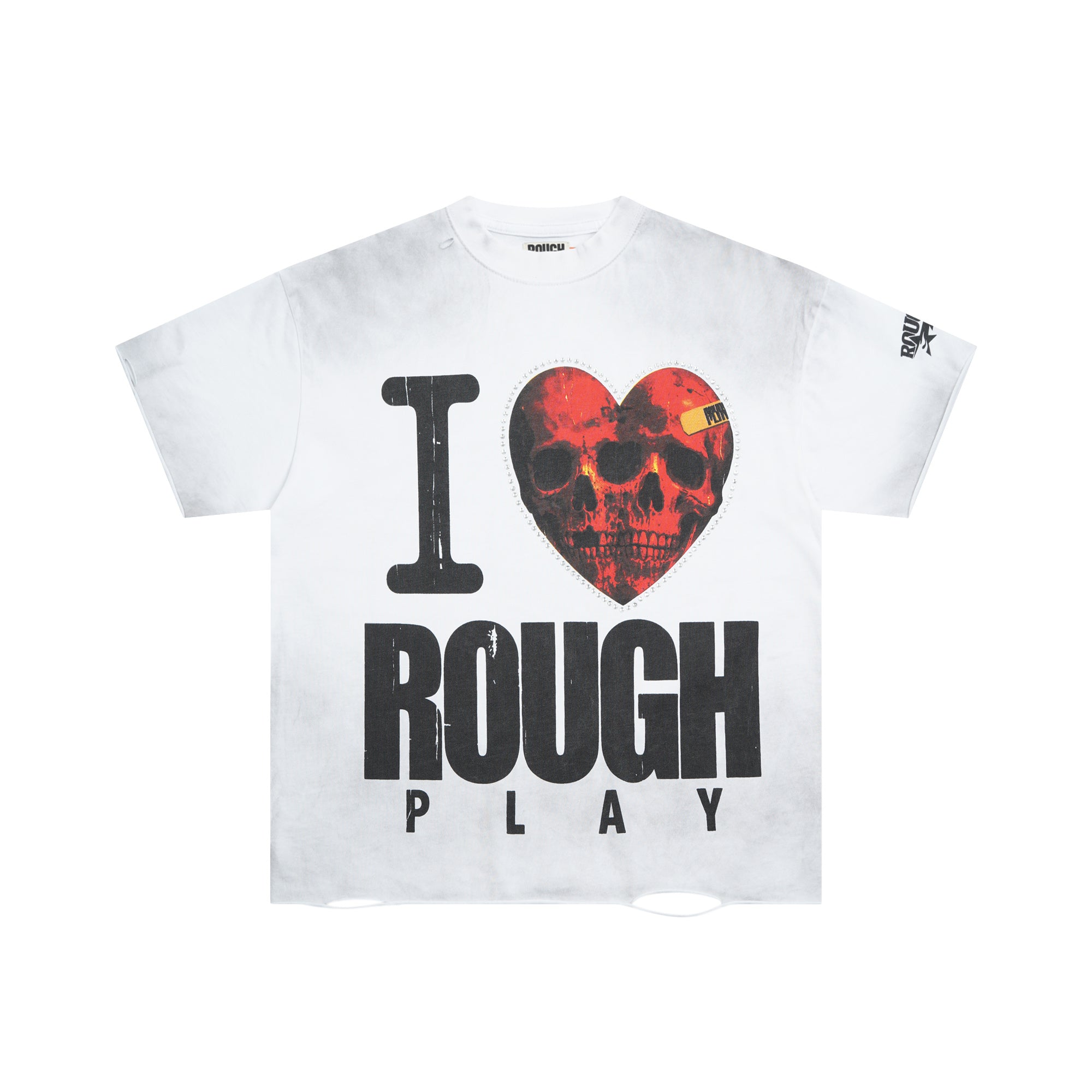 RoughPlay I Love Rough Skull Heart Graphic Distressed Short‑Sleeve Tee Vintage Streetwear T‑Shirt