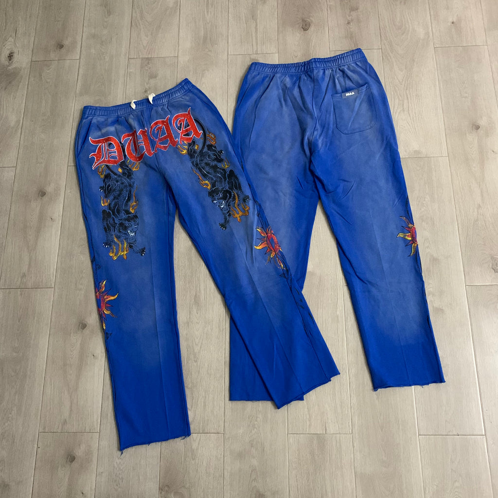 Blue Vintage Flame Graphic Wide Leg Pants