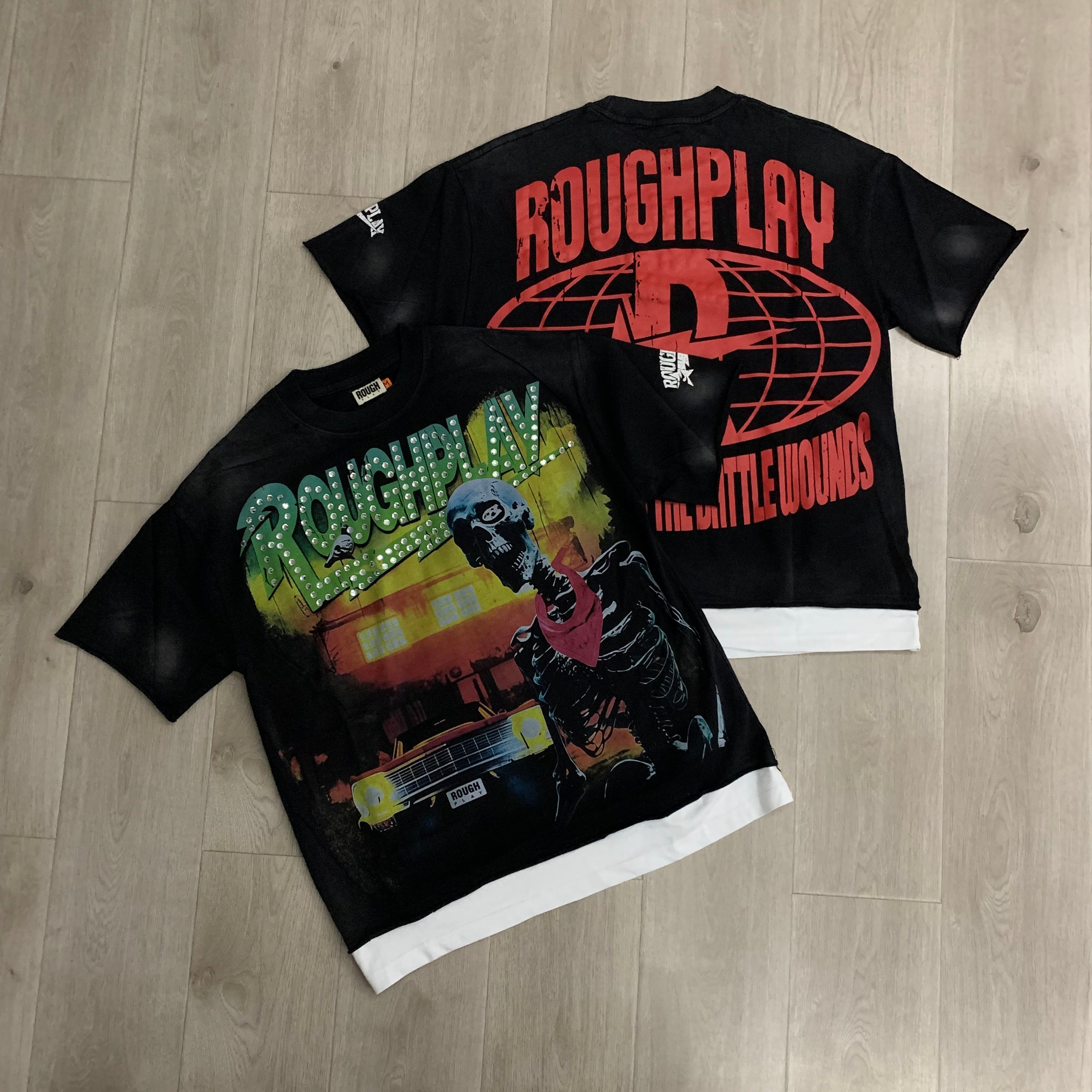RoughPlay Skeleton Retro Car Graphic Distressed Tee