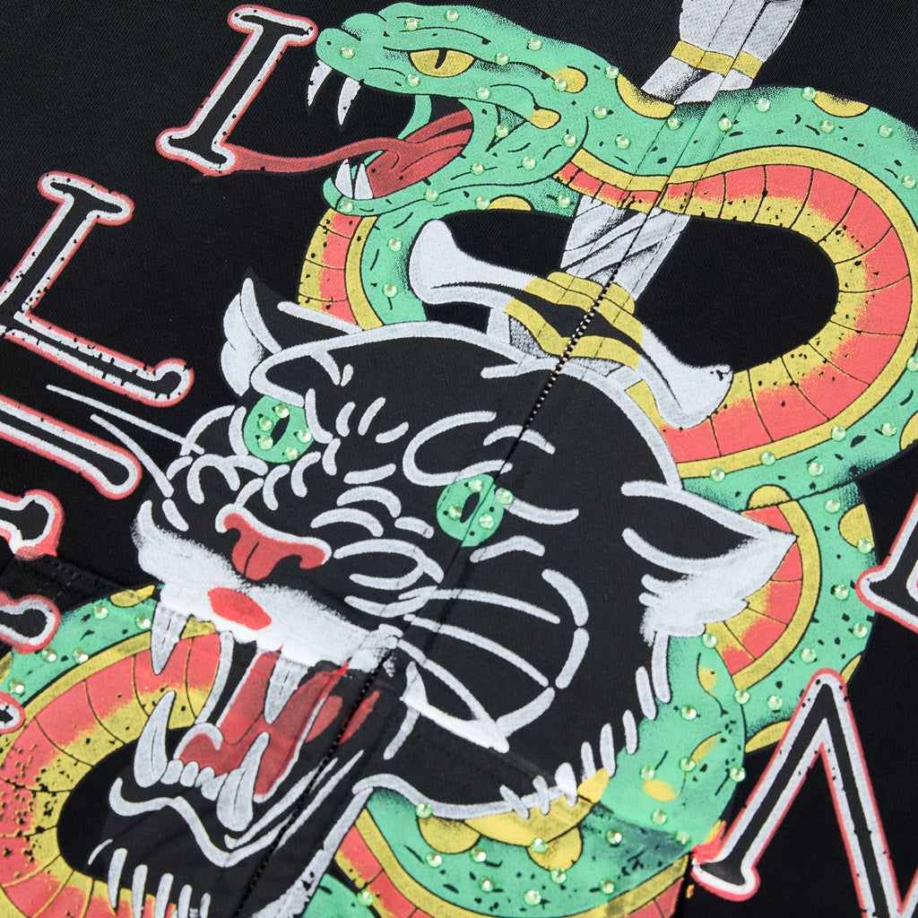 DUAA Silent Venom Panther Snake Graphic Zip‑Up Hoodie Vintage Streetwear Hooded Jacket