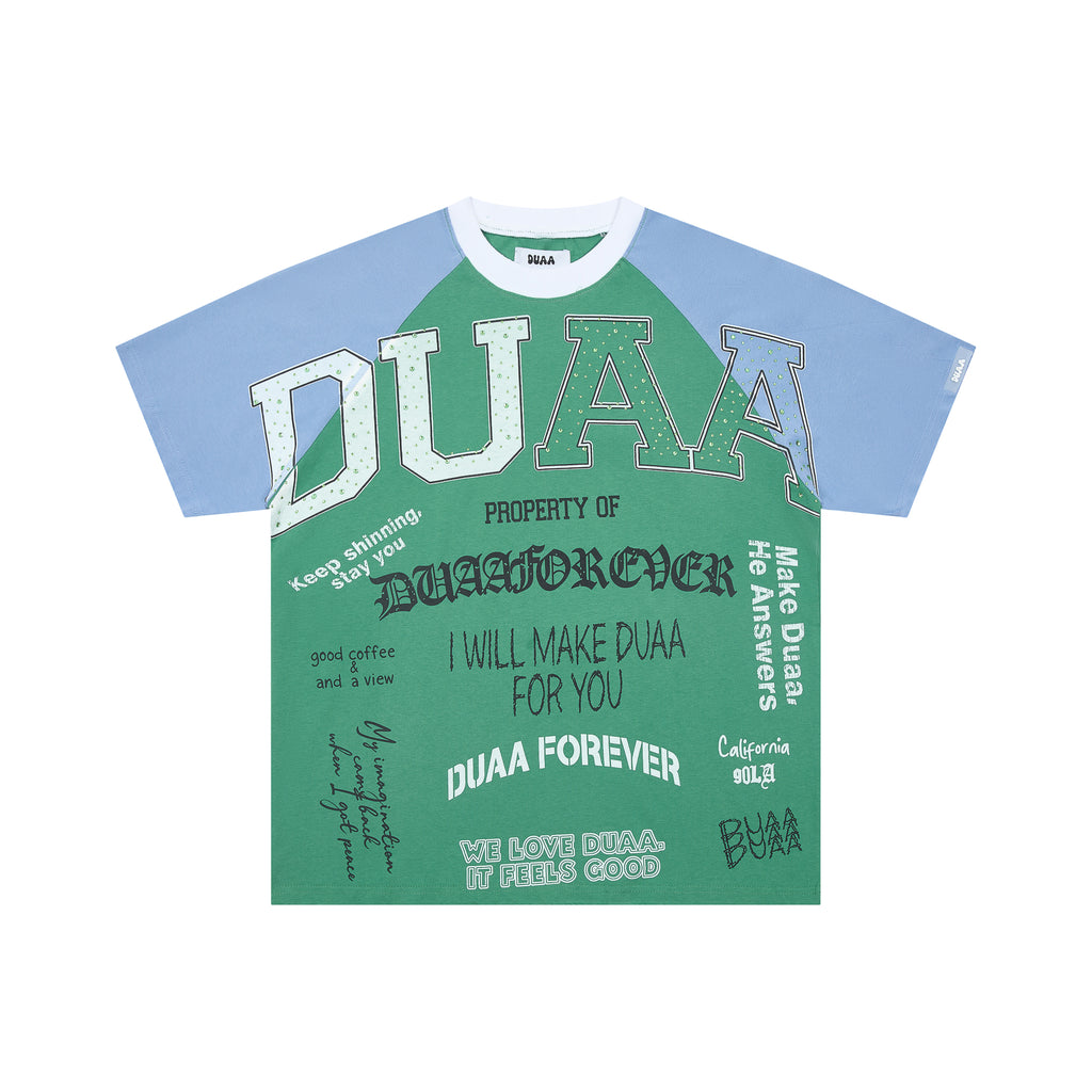 DUAA Raglan Slogan Letter Graphic Short Sleeve Tee