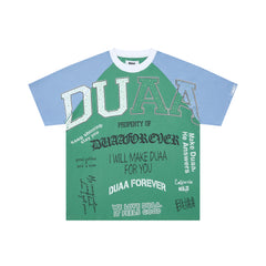 DUAA Raglan Slogan Letter Graphic Short Sleeve Tee