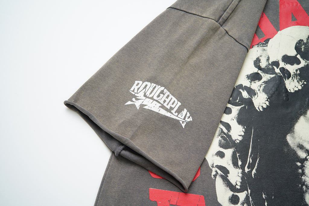 RoughPlay Rainy City Street Scene Graphic Distressed Short‑Sleeve Tee Vintage Streetwear T‑Shirt