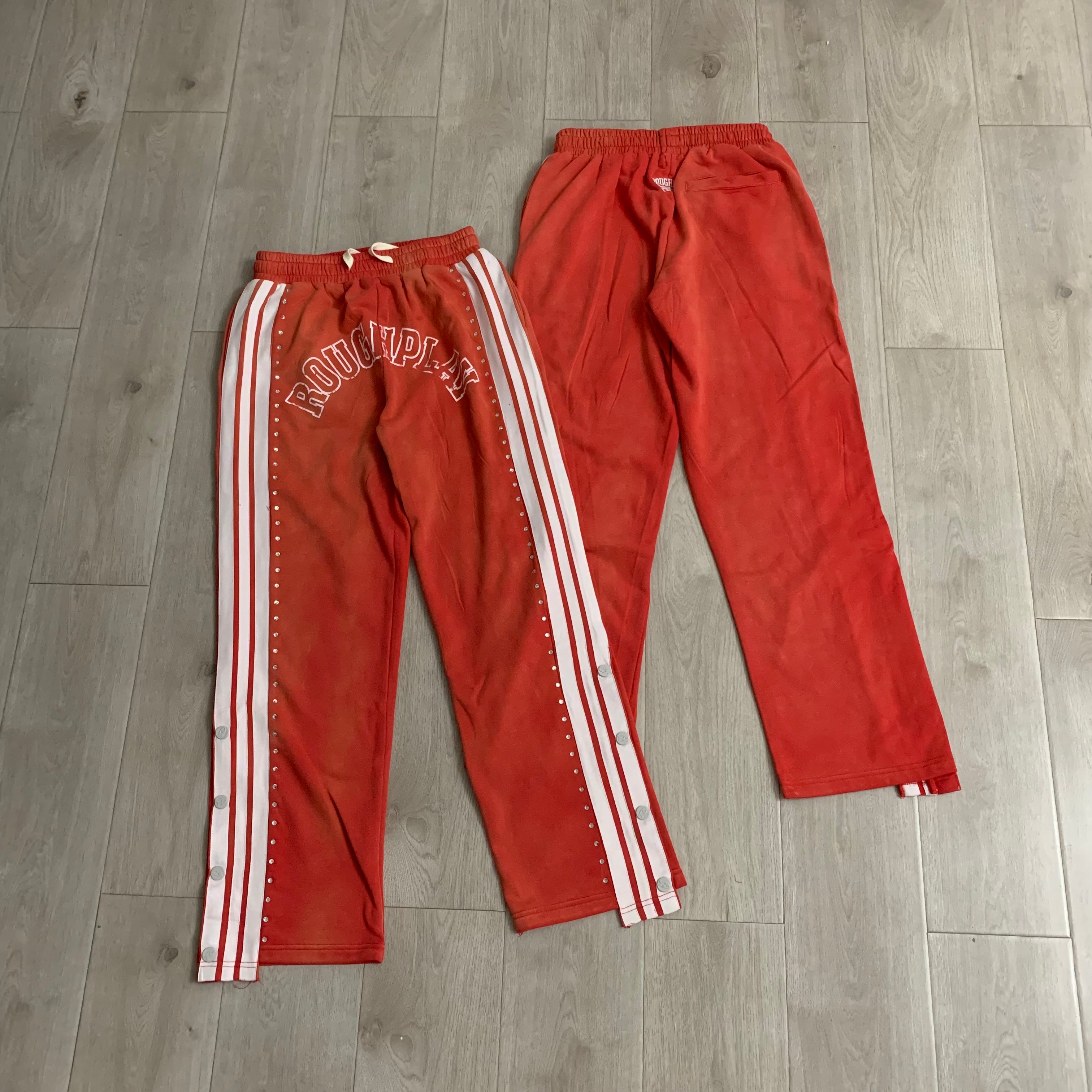 RoughPlay Red Double‑Side White Stripe Straight Leg Sweatpants