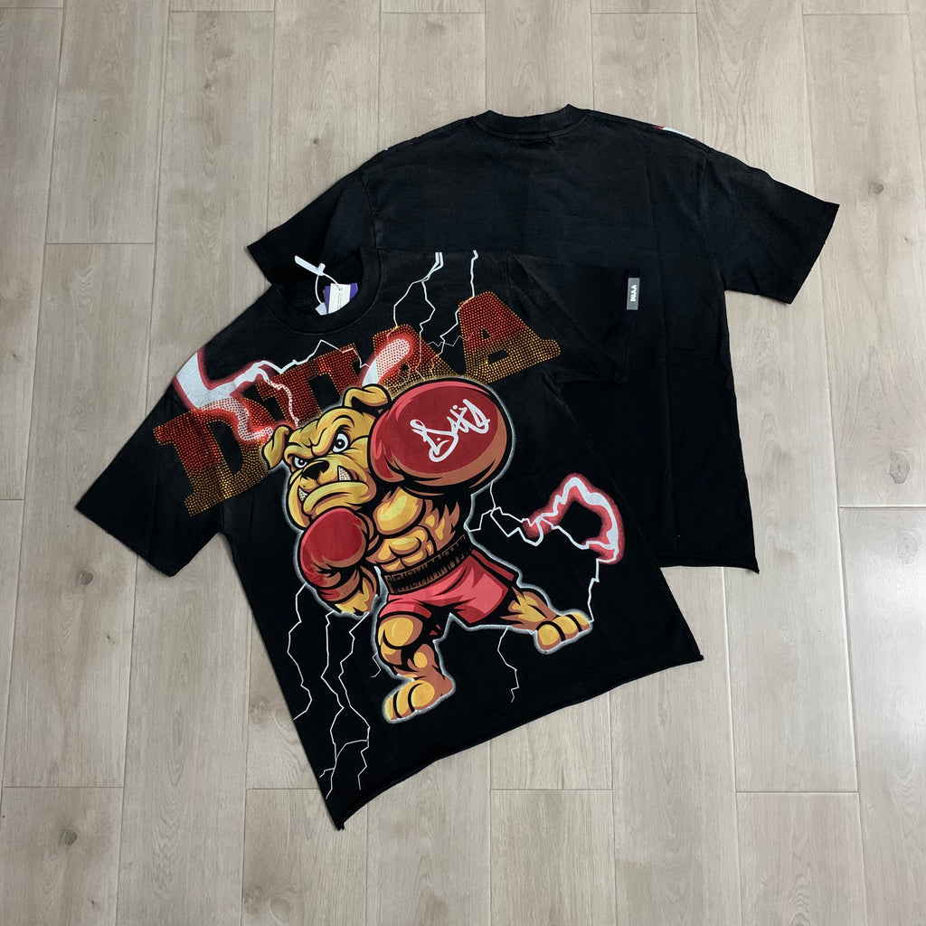 DUAA Boxing Bulldog Lightning Vintage Graphic Oversized T‑Shirt