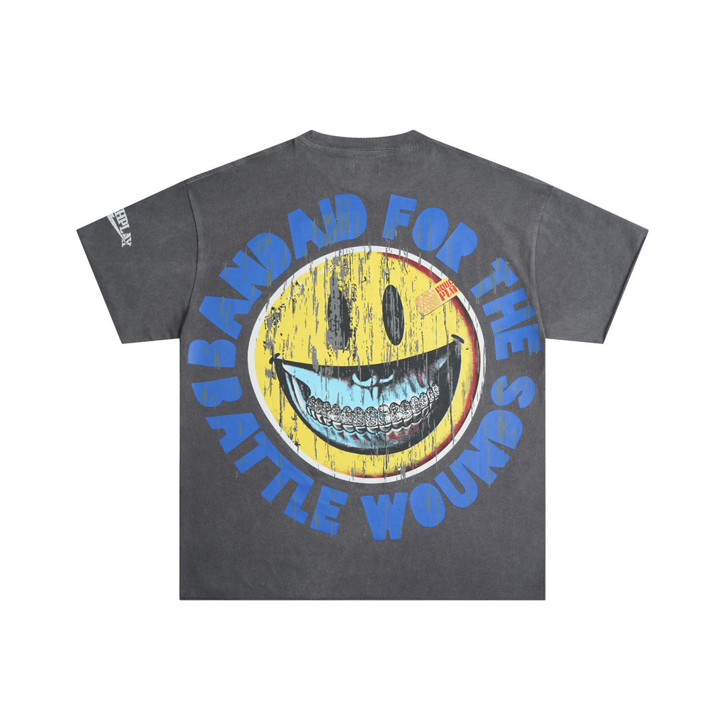 RoughPlay Skeleton Baseball Player Graphic Distressed Short‑Sleeve Tee Vintage Streetwear T‑Shirt