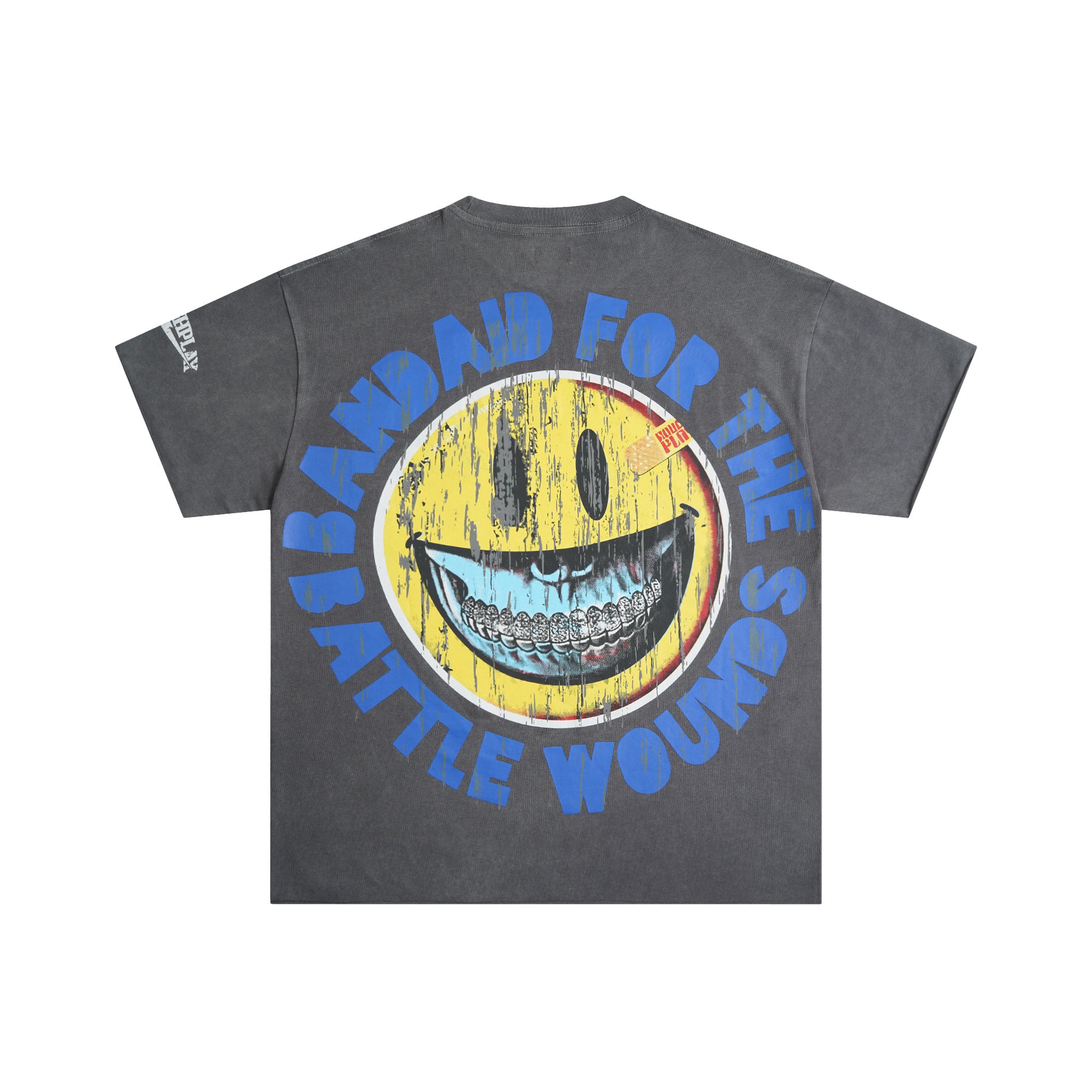 RoughPlay Skeleton Baseball Player Graphic Distressed Short‑Sleeve Tee Vintage Streetwear T‑Shirt