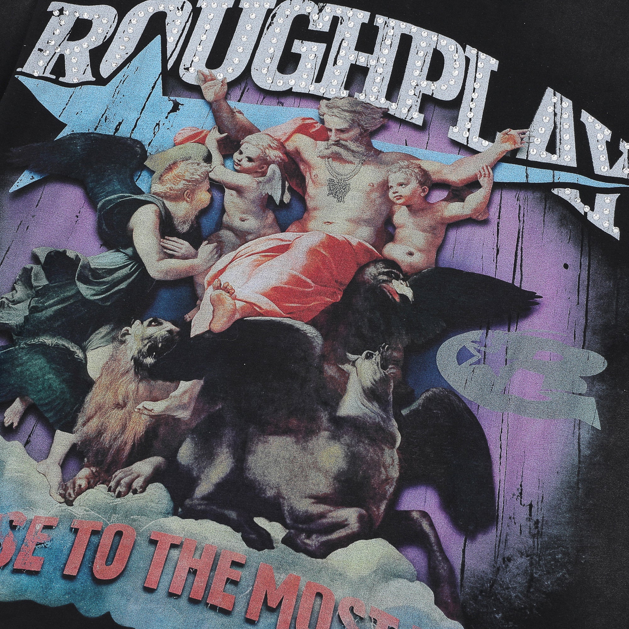 RoughPlay Angel Figure Graphic Distressed Long Sleeve Tee