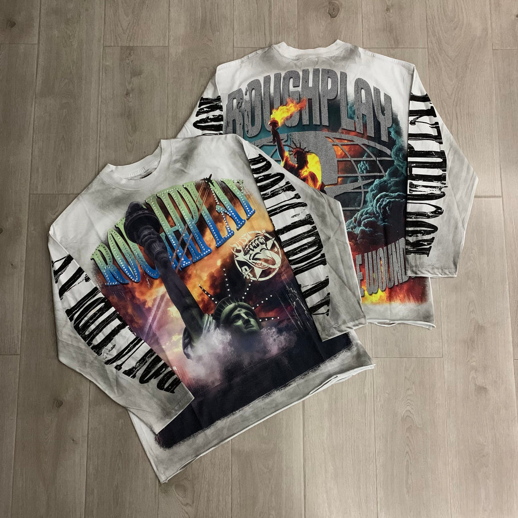 RoughPlay Statue Of Liberty Vintage Distressed Long Sleeve Tee