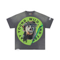 RoughPlay Stay Young Wild And Free Skull Portrait Green Circle Graphic Distressed Short‑Sleeve Tee Vintage Streetwear T‑Shirt