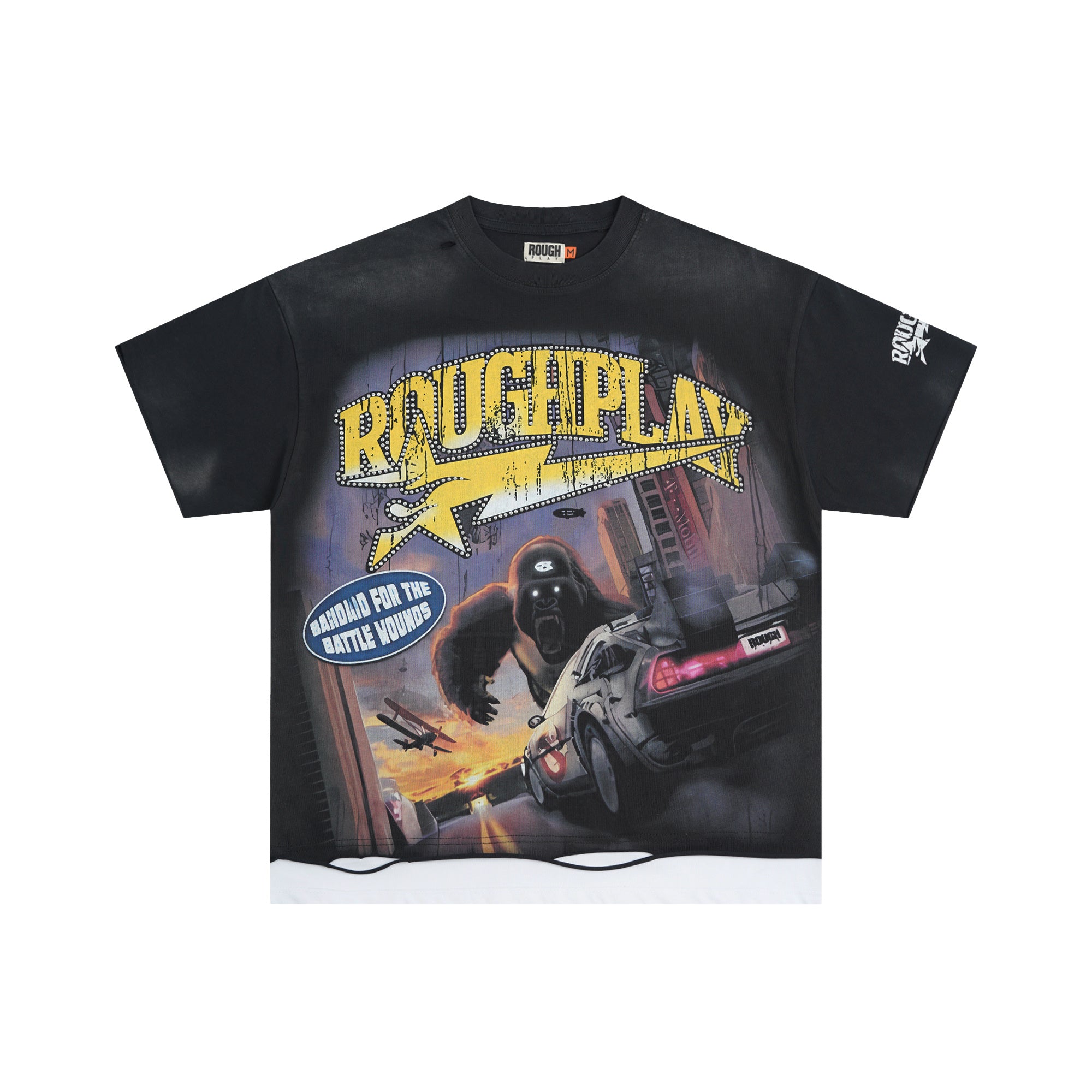 RoughPlay Gorilla City Racing Car Graphic Distressed Short‑Sleeve Tee Vintage Streetwear T‑Shirt