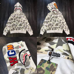 BAPE Shark Camo Full Zip Hoodie White Grey