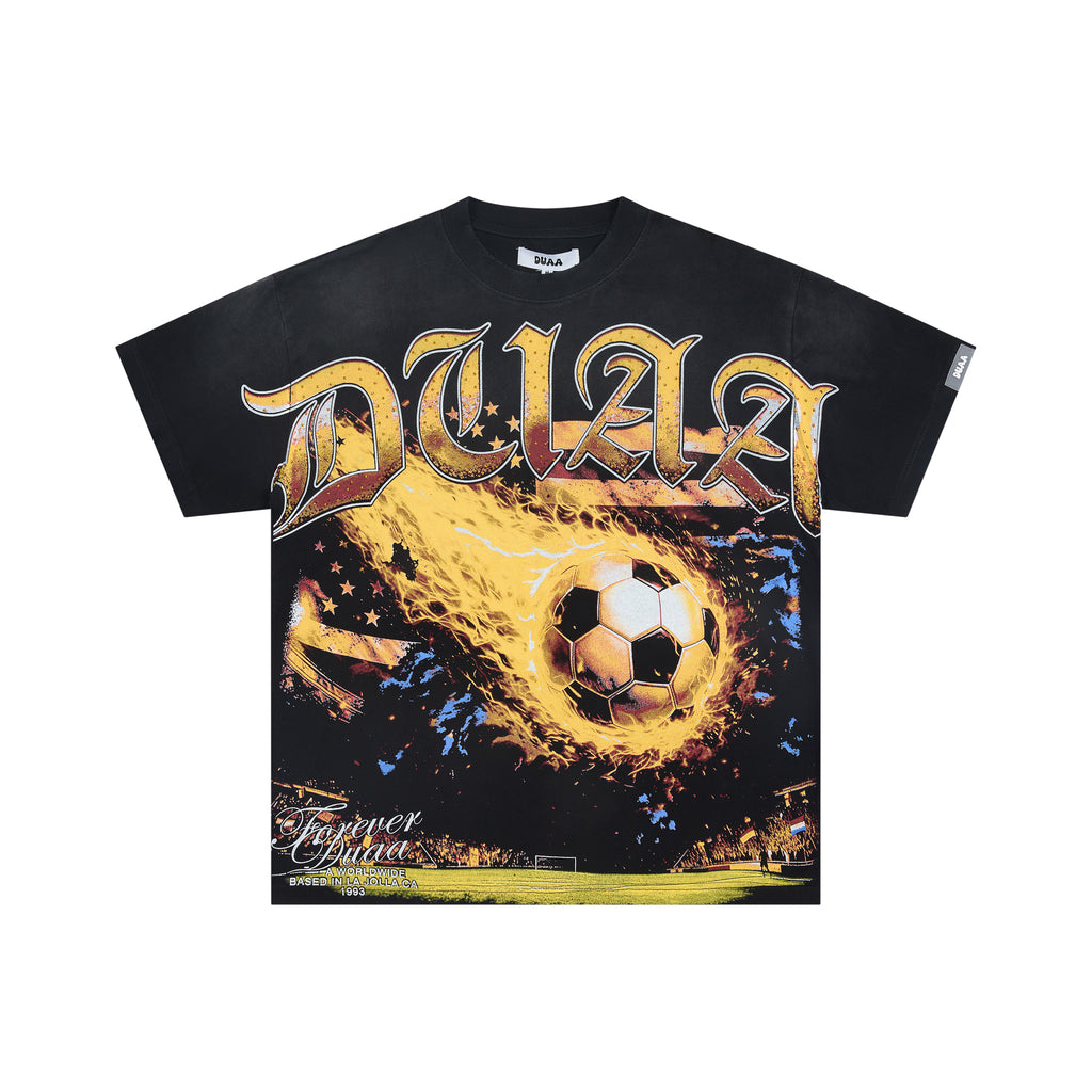 DUAA Soccer Flame Letter Graphic Short Sleeve Tee