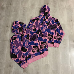 RoughPlay Pink Purple Camo Print Zip‑Up Vintage Hoodie