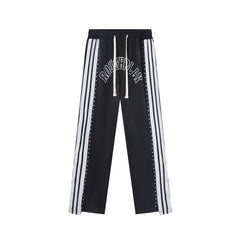 RoughPlay Black Double‑Side White Stripe Straight Leg Sweatpants