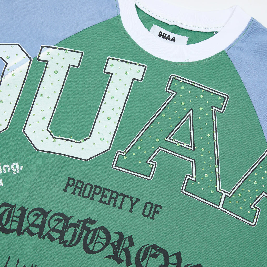 DUAA Raglan Slogan Letter Graphic Short Sleeve Tee