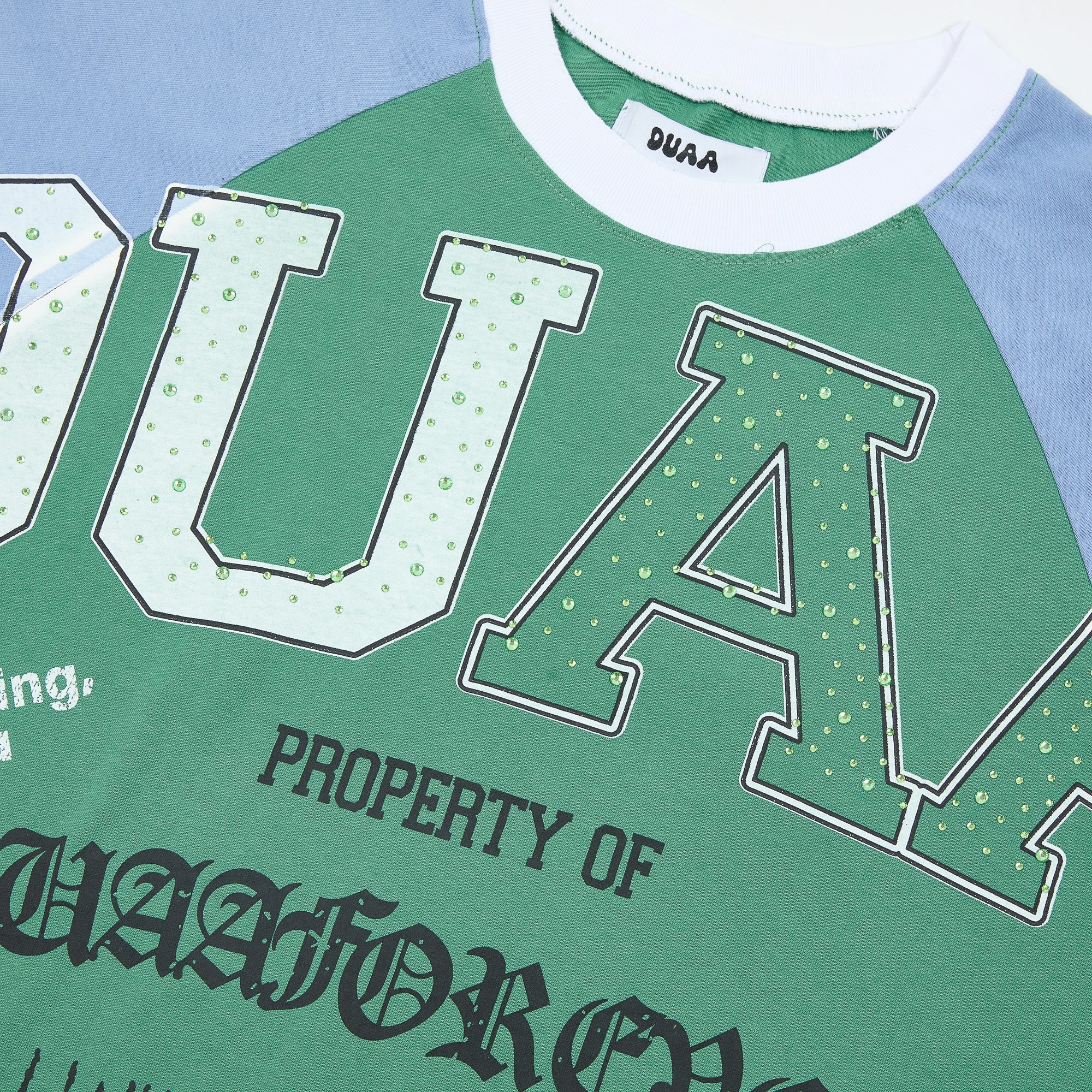 DUAA Raglan Slogan Letter Graphic Short Sleeve Tee