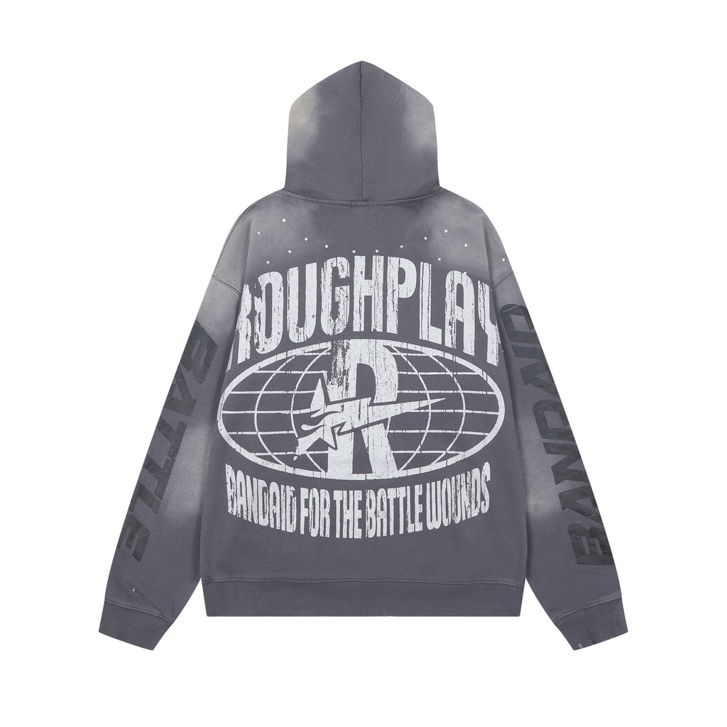 RoughPlay Red Portrait Graphic Vintage Hoodie